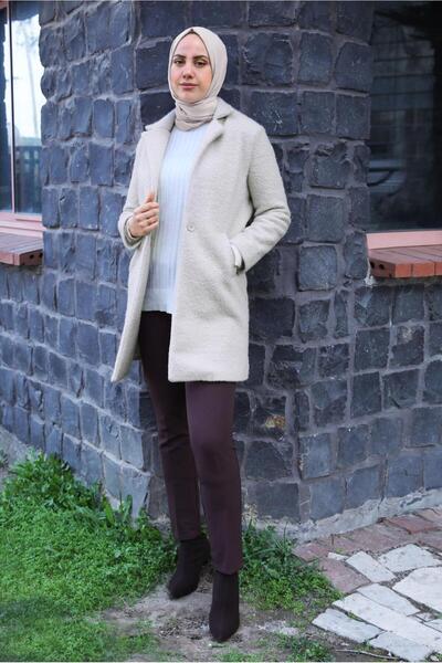 TRENDTESETTÜR WOMEN'S Ecru POCKET DETAILED COAT T 5327