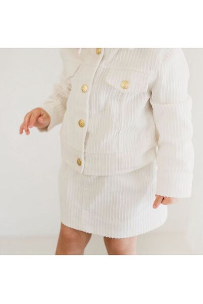 mon icone Girl Velvet Ecru 2-piece Top & Bottom Set (Jacket & Skirt)