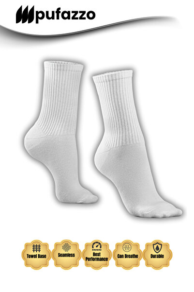 PUFAZZO Унисекс тенис спортни чорапи, комплект от 6 чифта – естествен памук, без шевове, подметка от хавлия, тенис, колеж, чорапи