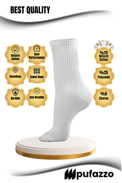 PUFAZZO Unisex Tennis Sports Socks Set of 5 - Natural Cotton, Seamless, Towel Sole, Tennis, College Socket Socks