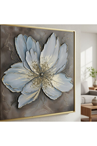 lya luxury Çiçek Desenli, Rölyef Dokulu, İşlemeli, El Yapımı, Yağlı Boya Tablo(115x115cm)