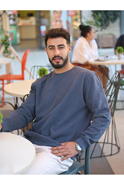 TKT Μπλε φούτερ από ύφασμα Σαλανίκης με λαιμόκοψη με ελαστική φούστα με μανίκια