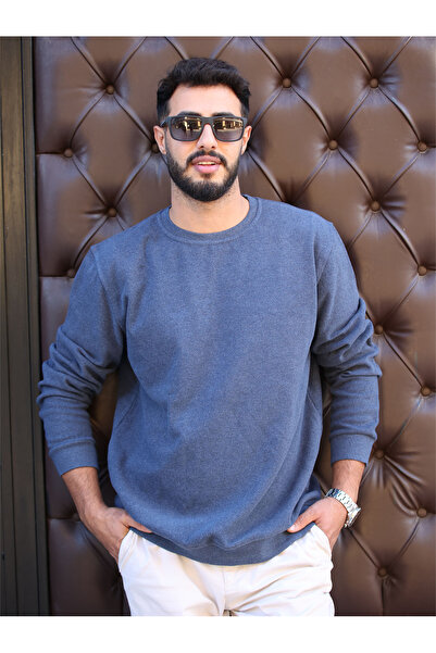 TKT Μπλε φούτερ από ύφασμα Σαλανίκης με λαιμόκοψη με ελαστική φούστα με μανίκια