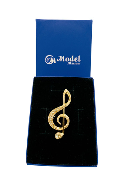 model aksesuar Sol Anahtarı Müzik Sembollü Şık Taşlı Broş