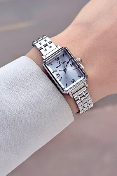 Daniel Klein Gümüş Renk Dikdörtgen Kasa Kadın Kol Saati ve Bileklik
