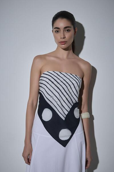 Suud Collection Navy Blue Pier Patterned Scarf