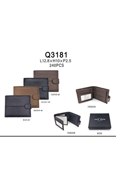 Vera Pelle Men's Leather RFID Wallet, 9 Compartments, Gift Box - Q3181 Coffee