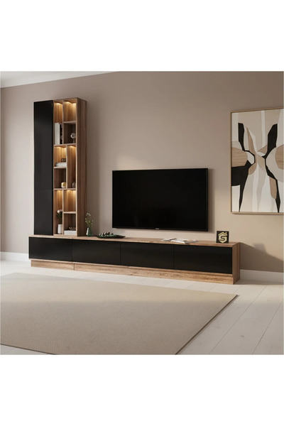 Stylish Home TV stand in brown and black, 4 pieces, universal shelves model 61, brown and black