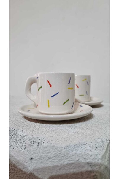 ÖZLEMKAYMAZ Ceramic Confetti Themed Turkish Coffee Cup for Two People 60ml