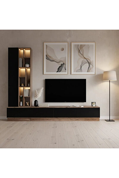 Stylish Home TV stand in brown and black, 4 pieces, universal shelves model 61, brown and black