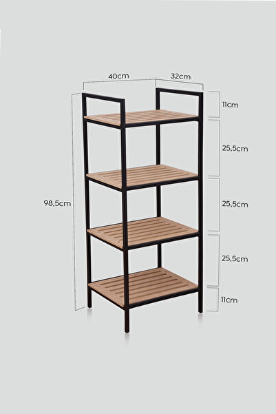 Milonsa Metal Wooden Bathroom Shelf 4-Tier Bathroom Organizer Multi-Purpose Bathroom Kitchen Rack Open Cabinet