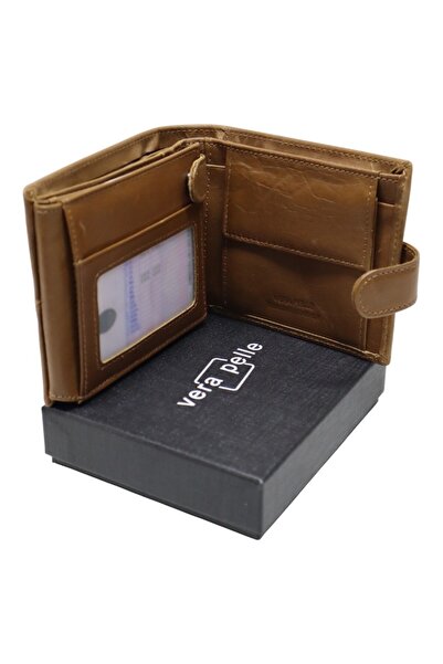 Vera Pelle Men's Genuine Leather Wallet, RFID, 9 Compartments, Gift Box - Q3181 (Brown)