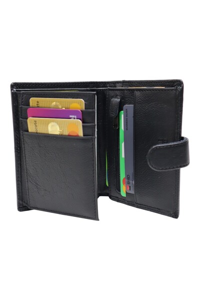 Vera Pelle Men's Leather RFID Vertical Wallet with Coin Pocket, Gift Box – Q3186 Black