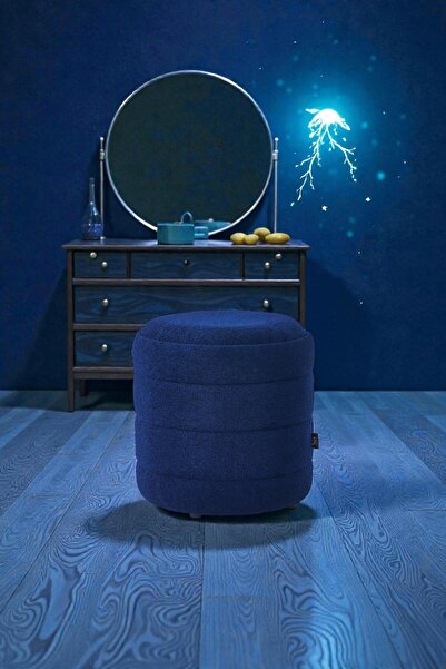 Framgan Lüks CNC Çizgili Yuvarlak Puf – Makyaj Masası Pufu Dekoratif Ayak Uza...