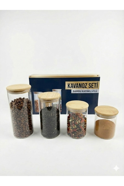 NimaWare 4'lü Bambu Kapaklı Hava Geçirmez Cam Kavanoz Seti 6.5cm Çap 8-10-12....