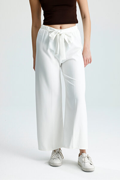 VOICTEC High Waist Elastic Drum Fabric Wide Leg Pants with Belt