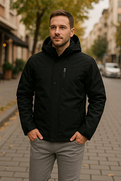 couis Ανδρικό αποσπώμενο παλτό Battal Size με κουκούλα Ανδρικό παλτό που αντιστέκεται στον αέρα και το νερό