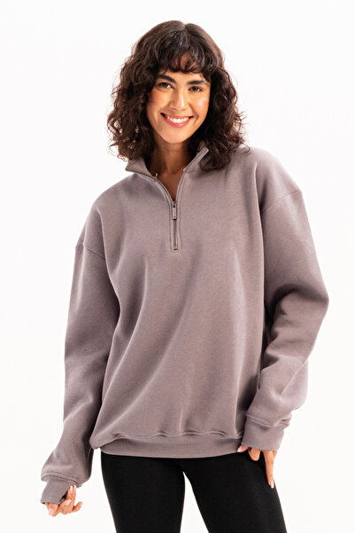 JUSTEVER Oversized Damen-Sweatshirt mit Stehkragen und halbem Reißverschluss