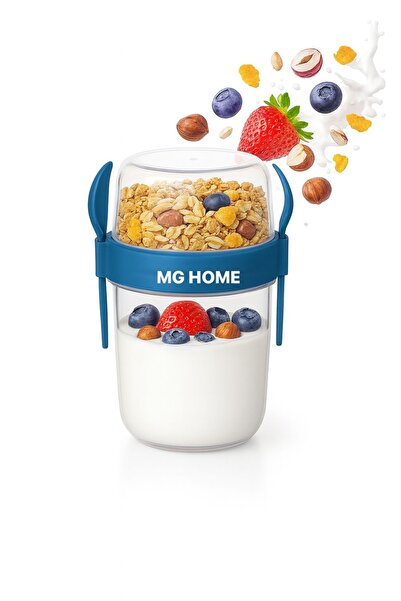 VENON LACİVERT 🌼 650 ML Çatallı Kaşıklı Atıştırmalık Yemek Yoğurt Müsli Gran...