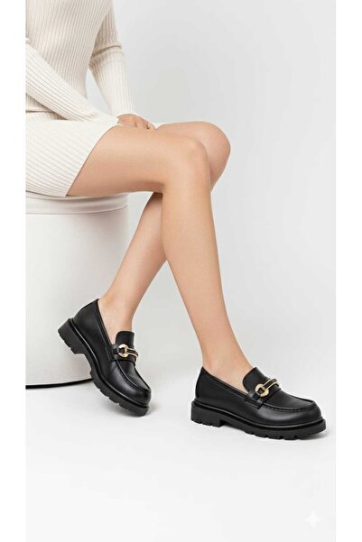 AYN SHOES35 Kapalı Babet Kişlik Tokalı Siyah Rengi Cilt