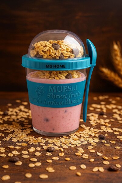 VENON Dark Blue 🌸 Yogurt Muesli Container 600 ml 🌸 Yogurt Container Lunch Box with Lid and Spoon