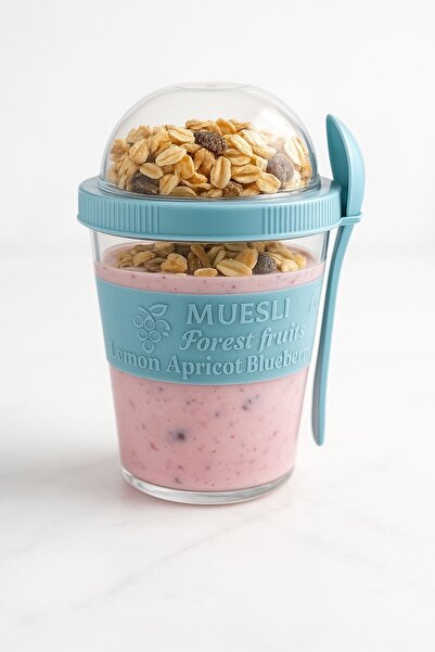 VENON Light Blue 🌸 Yogurt Muesli Container 600 ml 🌸 Yogurt Container Lunch Box with Lid and Spoon