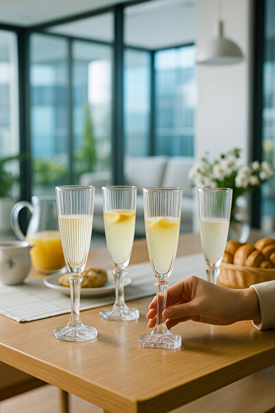 Kezze 6'lı El Yapımı Kristal Ayaklı Kahve Yanı Su Bardağı-Çizgili Desen Zarif...