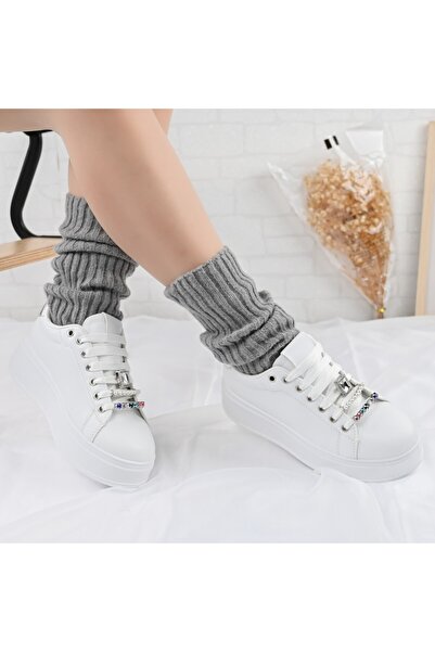 Tmall Pantofi sport de dama,Din Piele ecologica,Cu pietre,D1374,Alb cu Silver