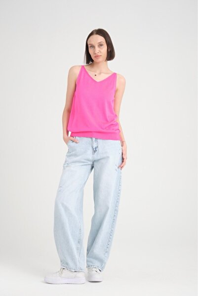 sumoda Tricou confortabil pentru femei - decolteu în V în față și în spate cu bretele mercerizate