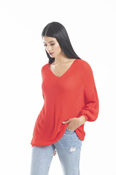 sumoda Women's Clothing Blouse Knitwear Sweater Front Back V Neck Balloon Sleeve Thin Mercerized Knitwear Knitted Loose Sweater 3149