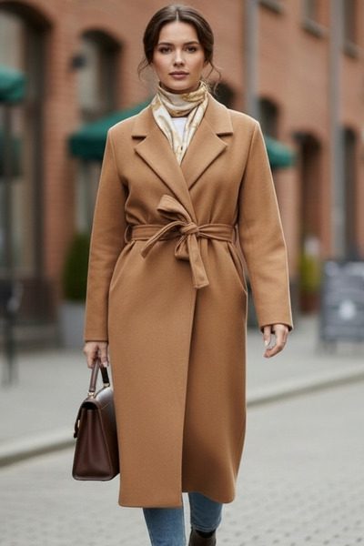 OEM Palton cu cordon camel de dama