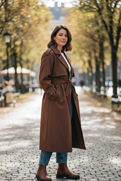 OEM Women's brown coat with lapels and drawstring