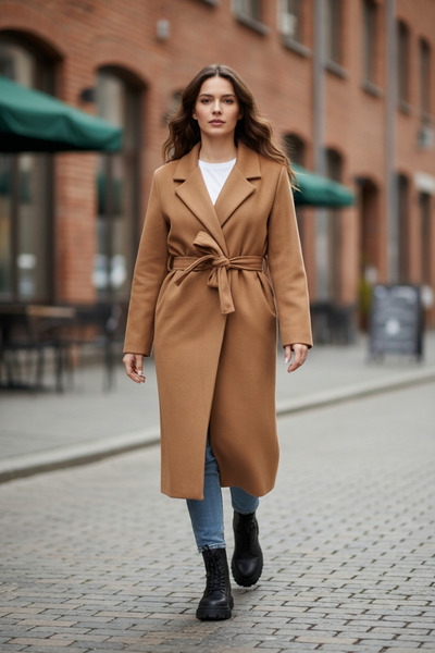 OEM Palton cu cordon camel de dama