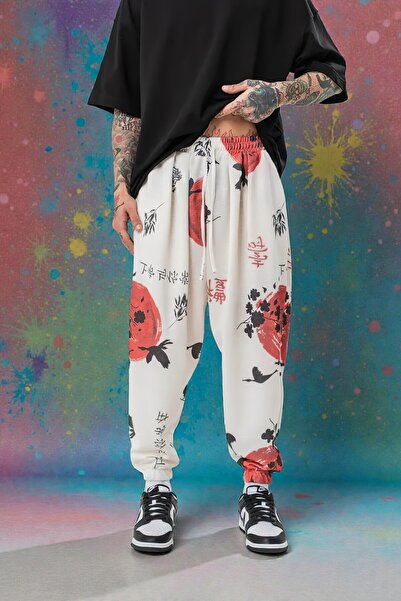 FG KONNİCHİWA Japanese Yakuza Taiyou Unisex Ethnic Patterned Elastic Waist and Cuffs Pocketed Loose Hippie Bohemian Shalwar
