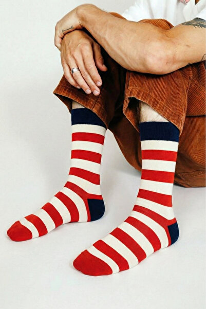 FENRA STUDIO Мъжки червени и бели раирани памучни чорапи без шевове Wally Where
