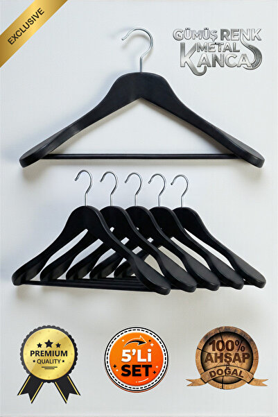 Faravis Atelier Ahşap Askı Kalın Omuzlu Takım Elbise Ceket Askısı 5 Adet Kaymaz Pantolon Çubuğu