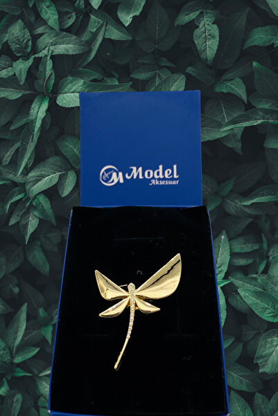 model aksesuar Yusufçuk Zirkon Taşlı Altın Broş