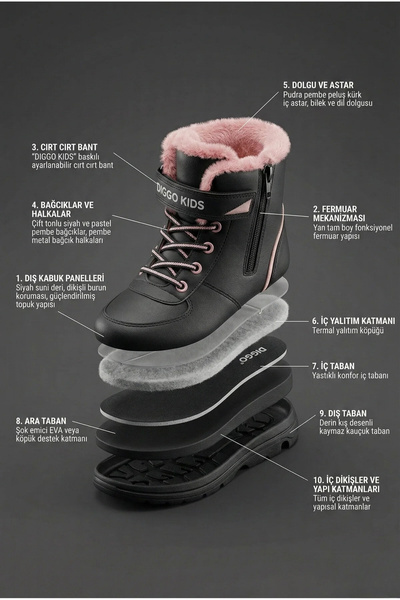 DİGGO Odolné dívčí boty na zip s fleecovou podšívkou
