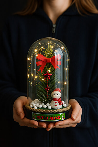 hediye arıları Kişiye Özel Işıklı ve Çam Dallı Fanus Aranjmanı - Yılbaşı Hedi...