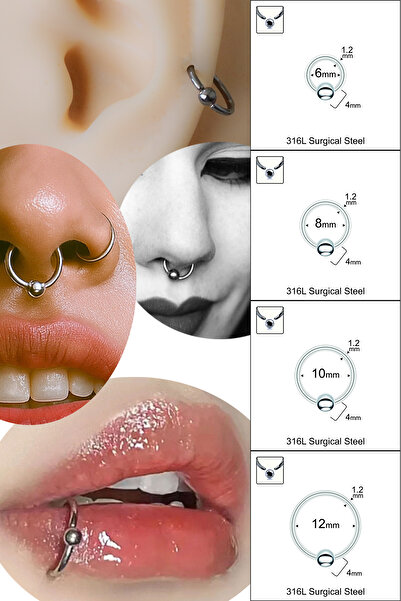 Cadının Dükkanı 4 mm Toplu Çelik Halka Piercing-Tragus, Helix, Dudak, Kıkırda...