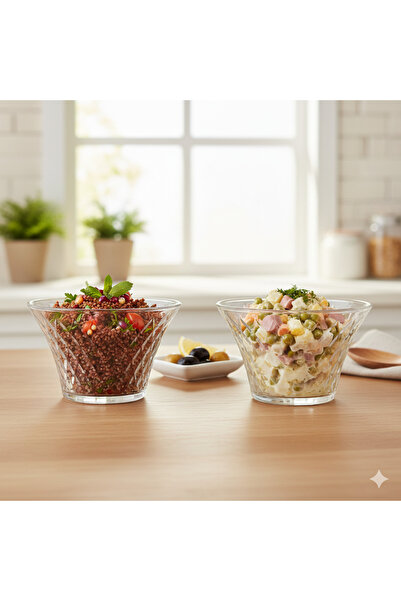 BACK SINE 2'li Cam Kase - Dekoratif Sunum Kasesi ve Meyve Kasesi - Kristal