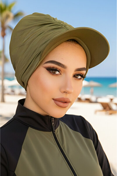 Aişe tesettür Haki Havuz - Deniz Şapkası / Mayo Üstüne Kullanılabilir