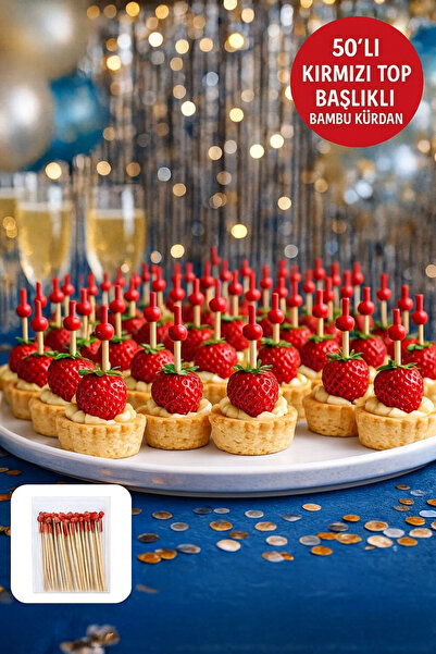 TOYFEST 50’li Kırmızı Top Başlıklı Bambu Kürdan – Tatlı, Kanape ve Kokteyl Su...