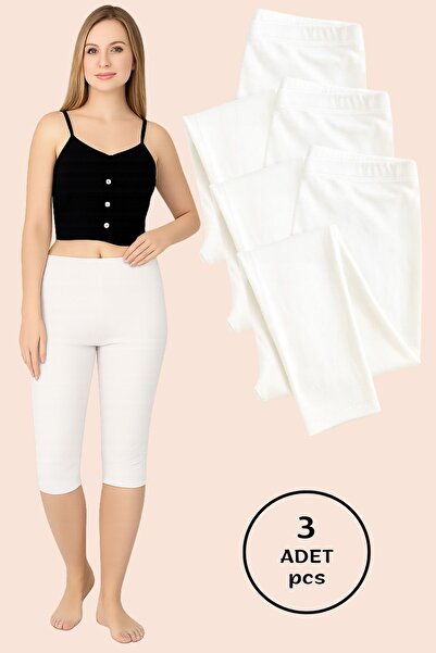 Altınay Women's White Capri Leggings (3 Pieces) – 90% Cotton
