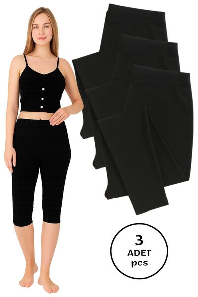 Altınay Women's Black Capri Leggings (3 Pieces) – 90% Cotton