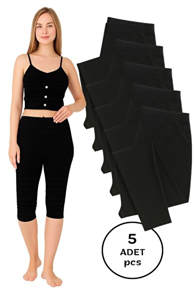 Altınay Women's Black Capri Leggings (5 Pieces) – 90% Cotton