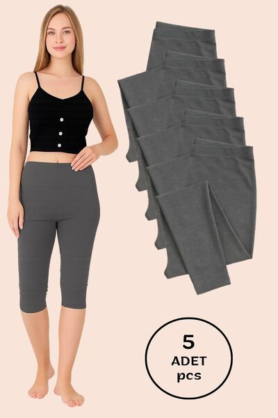 Altınay Women's Gray Capri Leggings (5 Pieces) – 90% Cotton