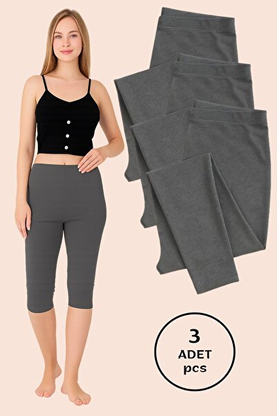 Altınay Women's Gray Capri Leggings (3 Pieces) – 90% Cotton