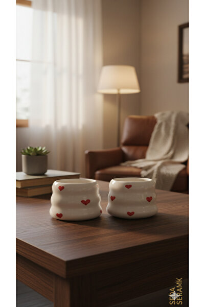 seda seramik Handmade Espresso 2-Person Heart-Shaped Double Coffee Cups 175 Ml.