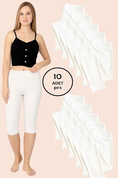 Altınay Women's White Capri Leggings (10 Pieces) – 90% Cotton